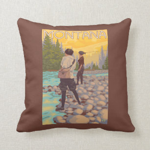 Women Fly Fishing - Montana Throw Pillow