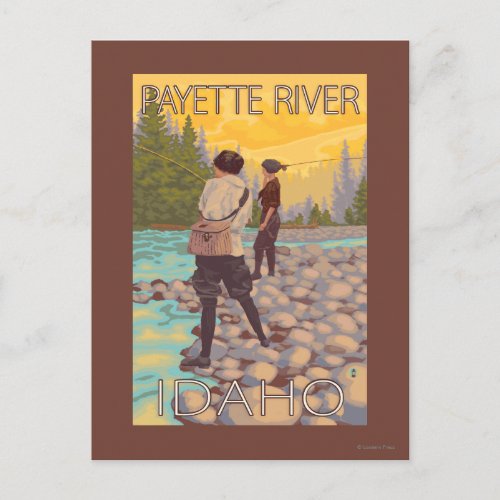 Women Fly Fishing _ Payette River Idaho Postcard
