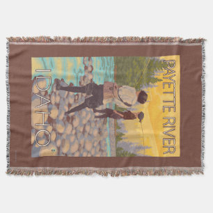 Women Fly Fishing - Payette River, Idaho Throw Blanket