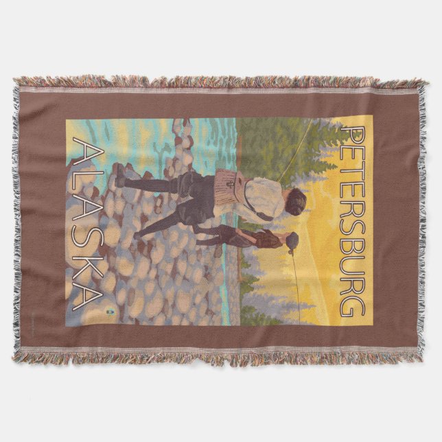 Women Fly Fishing - Petersburg, Alaska Throw Blanket (Front)