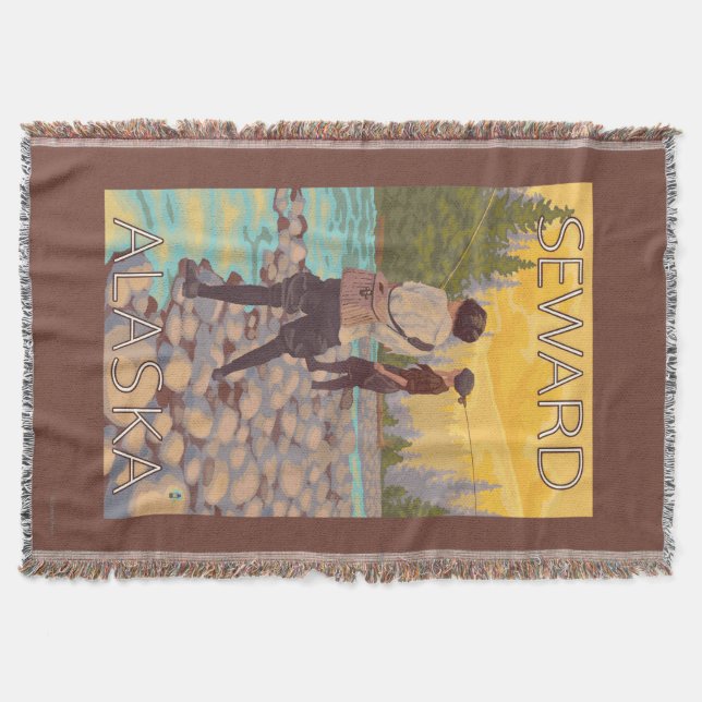 Women Fly Fishing - Seward, Alaska Throw Blanket (Front)