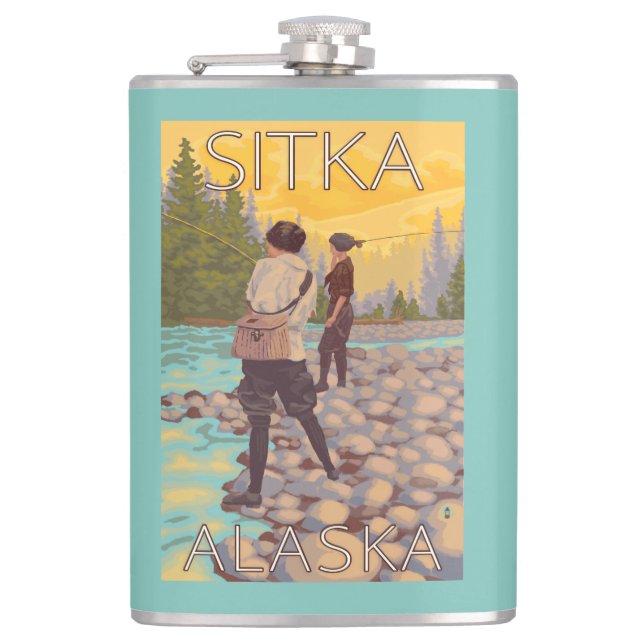 Women Fly Fishing - Sitka, Alaska Flask (Front)