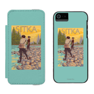 Women Fly Fishing - Sitka, Alaska Wallet Case For iPhone SE/5/5s