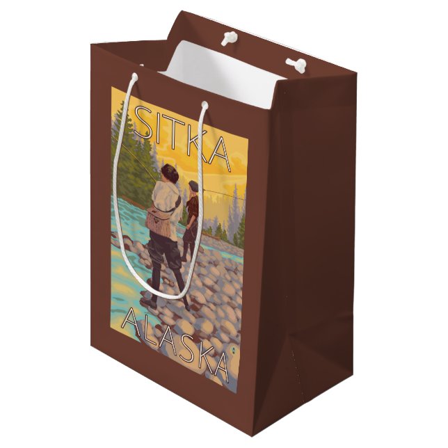 Women Fly Fishing - Sitka, Alaska Medium Gift Bag (Front Angled)