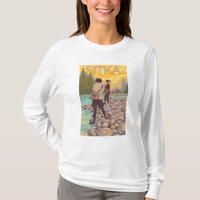 Women Fly Fishing - Sitka, Alaska T-Shirt (Front)
