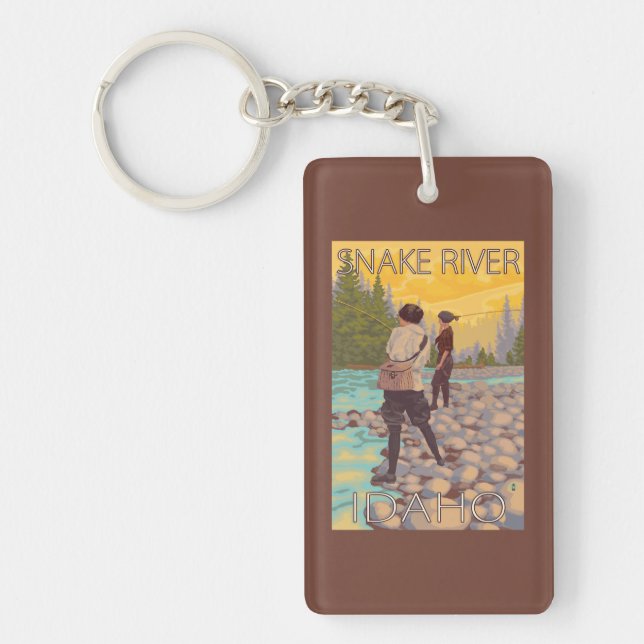 Women Fly Fishing - Snake River, Idaho Keychain (Front)