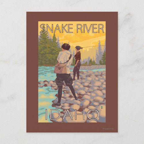 Women Fly Fishing _ Snake River Idaho Postcard