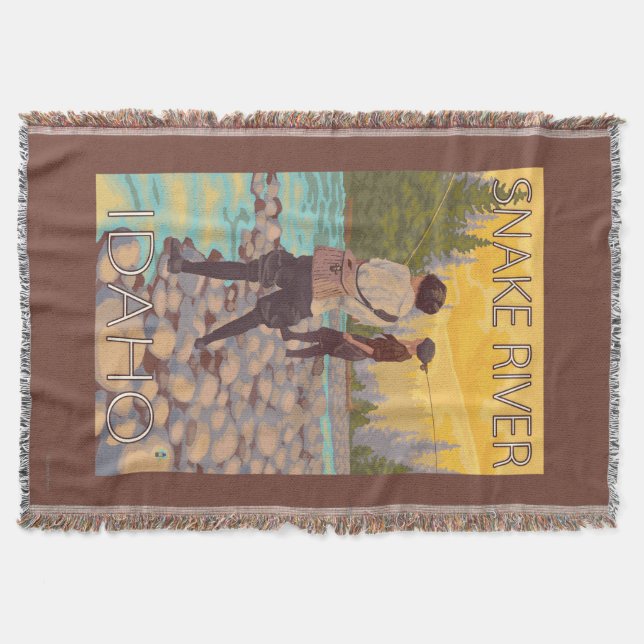 Women Fly Fishing - Snake River, Idaho Throw Blanket (Front)
