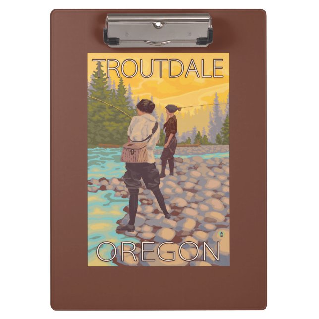 Women Fly Fishing - Troutdale, Oregon Clipboard (Front)