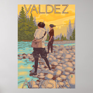 Women Fly Fishing - Valdez, Alaska Poster