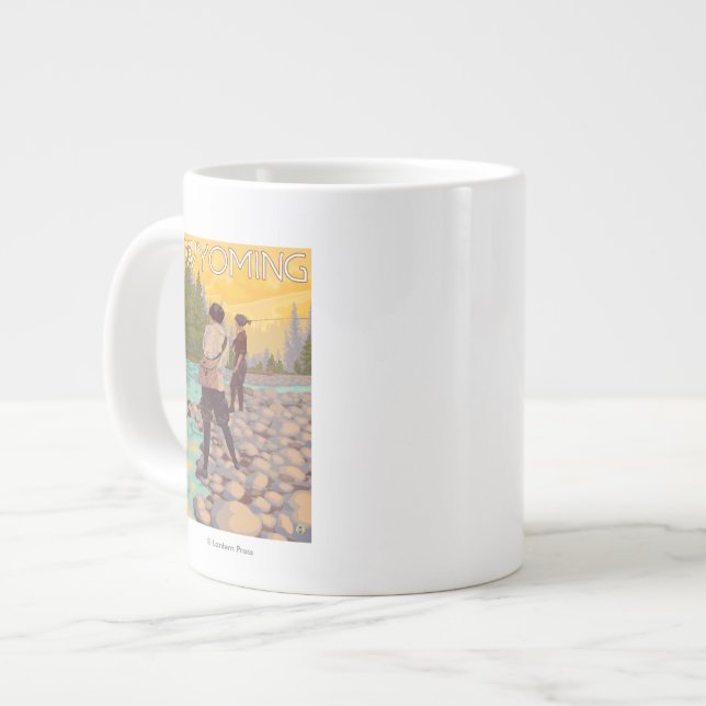 Women Fly Fishing - Wyoming Large Coffee Mug (Front Left)