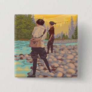 Women Fly Fishing - Wyoming Pinback Button