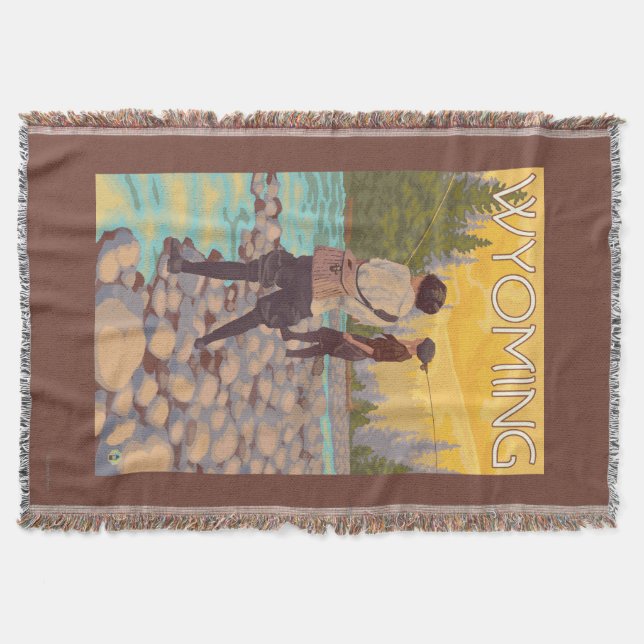 Women Fly Fishing - Wyoming Throw Blanket (Front)