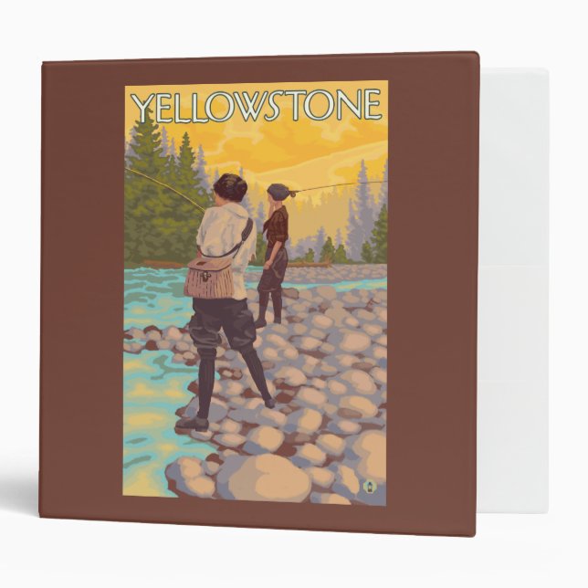 Women Fly Fishing - Yellowstone National Park 3 Ring Binder (Front/Inside)