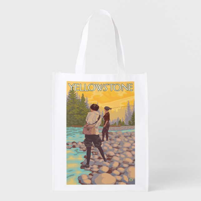 Women Fly Fishing - Yellowstone National Park Grocery Bag (Front)