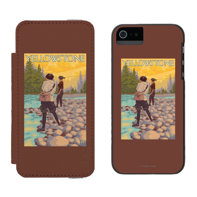Women Fly Fishing - Yellowstone National Park Incipio iPhone Wallet Case (Side by Side)