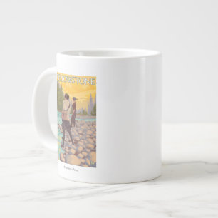 Women Fly Fishing - Yellowstone National Park Large Coffee Mug
