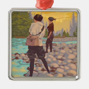 Women Fly Fishing - Yellowstone National Park Metal Ornament