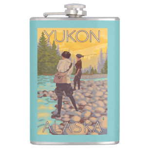 Women Fly Fishing - Yukon, Alaska Flask