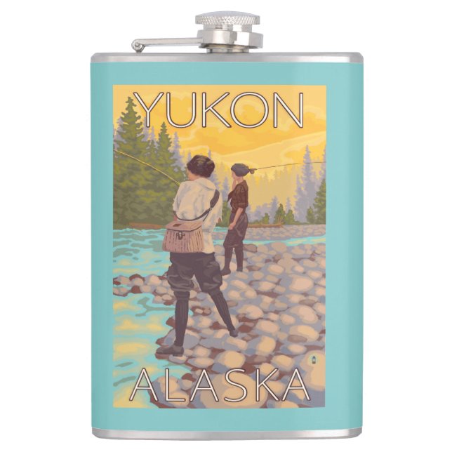 Women Fly Fishing - Yukon, Alaska Flask (Front)