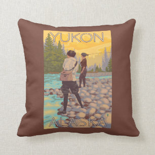 Women Fly Fishing - Yukon, Alaska Throw Pillow
