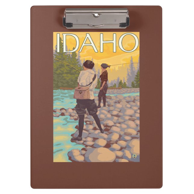 Women Fly FishingIdahoVintage Travel Poster Clipboard (Front)