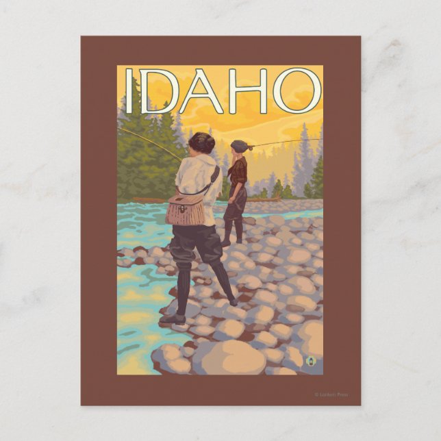 Women Fly FishingIdahoVintage Travel Poster Postcard (Front)