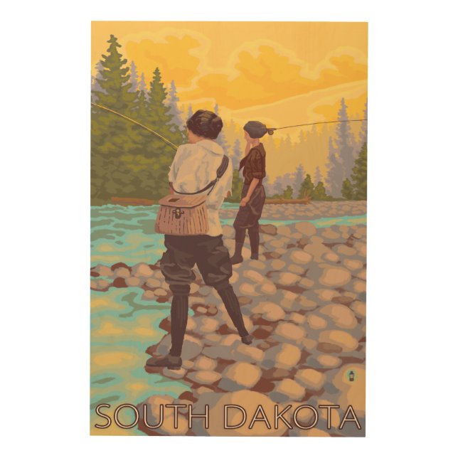 Women Fly FishingSouth Dakota Wood Wall Decor (Front)