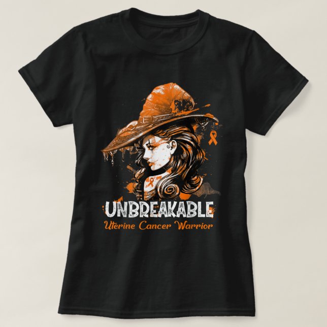 Women Funny Halloween Uterine Cancer Warrior Unbre T-Shirt (Design Front)