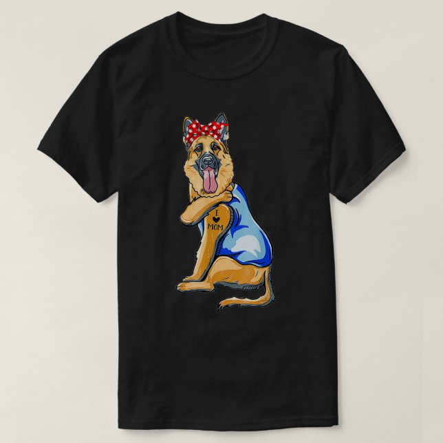 Women German Shepherd Dog Tattoo I Love Mom Gifts  T-Shirt (Design Front)
