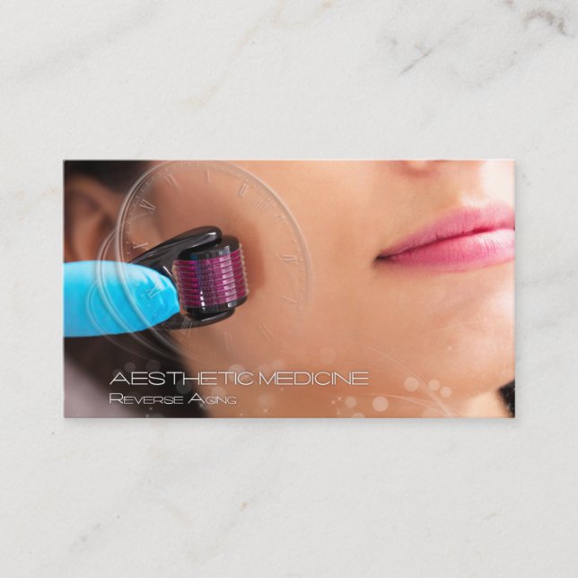 Women getting dermaroller skin treatment business card (Front)