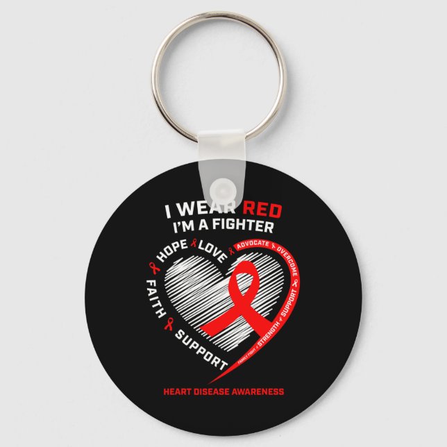Women Gifts Warrior Red Fighter Heart Disease Awar Keychain (Front)