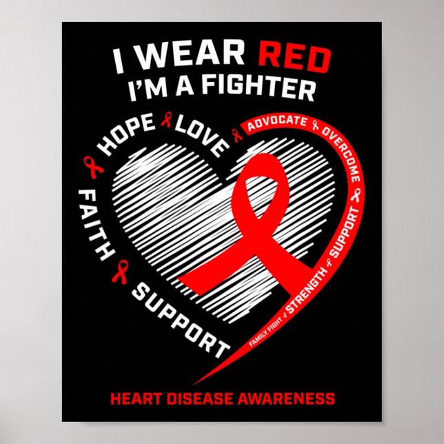 Women Gifts Warrior Red Fighter Heart Disease Awar Poster (Front)