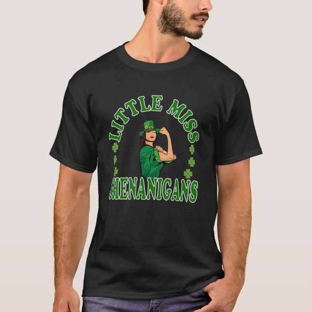 Women Girl Little Miss Shenanigans St Patrick s Da T-Shirt (Front)