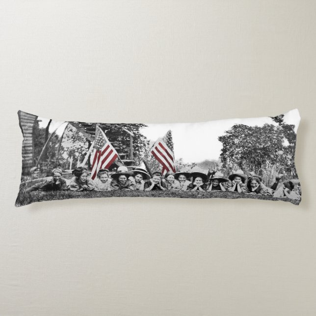 Women Girls 1910 American Flag Wide Angle Antique Body Pillow (Front)
