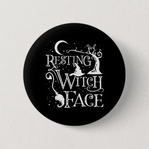 Women Girls Funny Halloween Resting Witch Face Button