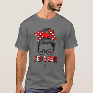 Women Girls Messy Bun Teacher Life Teacher Back To T-Shirt