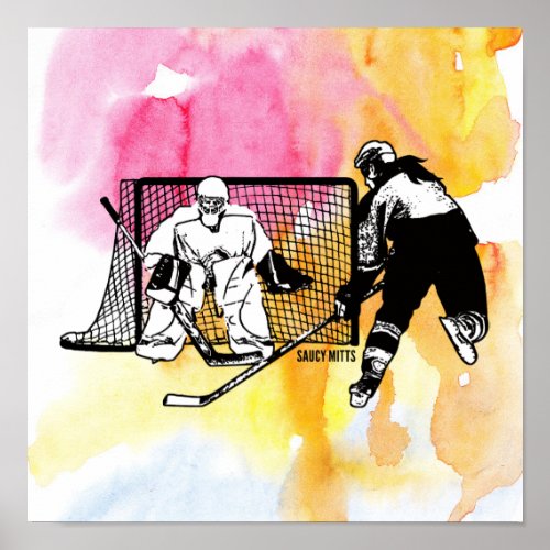 Women Girls Shot On Net Hockey Player Watercolor Poster