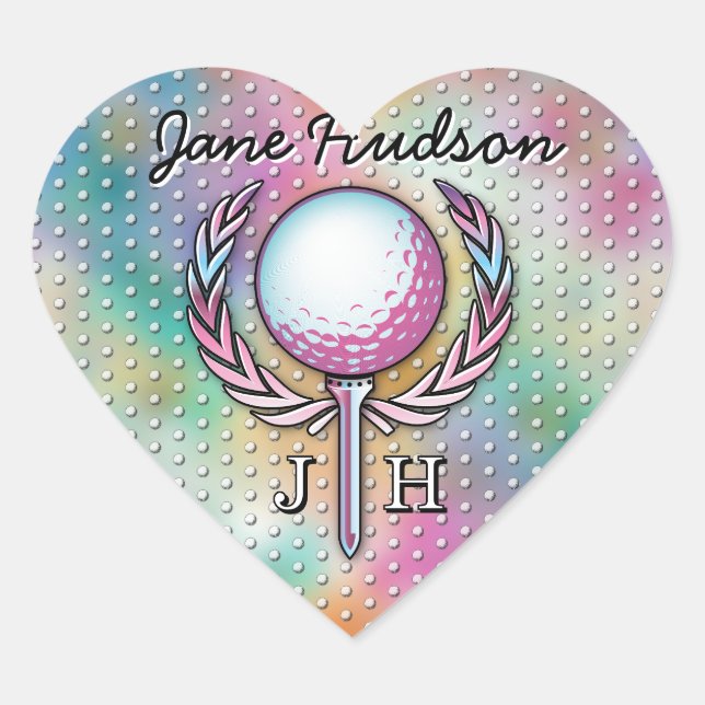 Women Golfer Custom Monogram Design Heart Sticker (Front)
