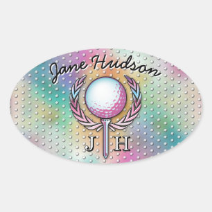 Women Golfer Custom Monogram Design Oval Sticker