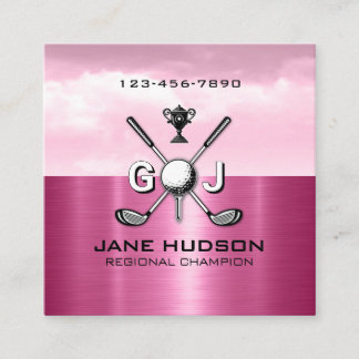 Women Golfer Elegant Monogram Design Square Business Card