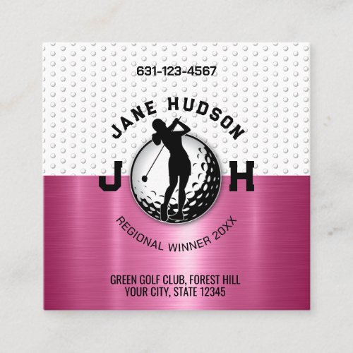 Women Golfer Monogram Design Square Business Card
