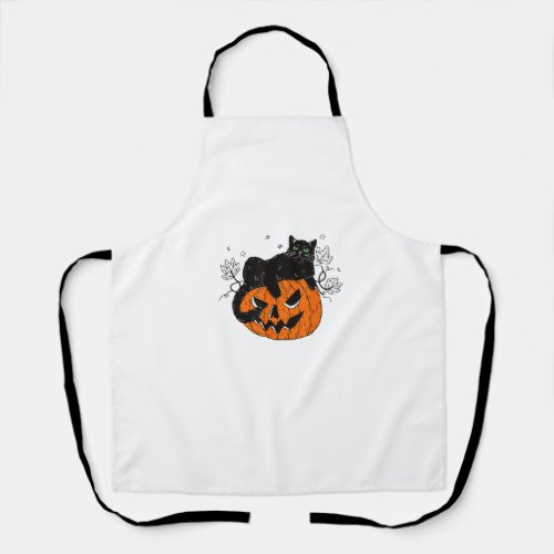 Women Halloween Cat Lover Gift Black Cat On Pumpki Apron