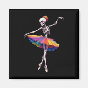 Women Halloween Dancing Skeleton Rainbow Ballerina Magnet