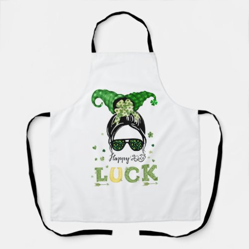 Women Happy Go Lucky Shamrock St Patricks Day  Apron