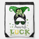 Women Happy Go Lucky Shamrock St Patrick&#39;s Day  Drawstring Bag