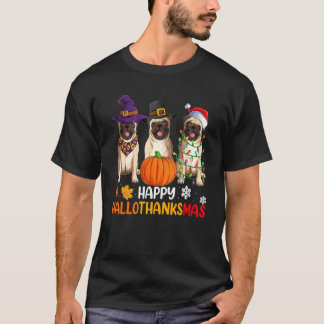 Women Happy Halloween Pug Dog Happy Hallothanksmas T-Shirt