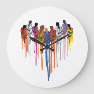 Women Heart Shape Watercolor Native American Large Clock
