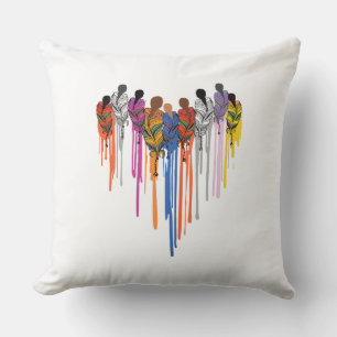 Women Heart Shape Watercolor Native American Throw Pillow