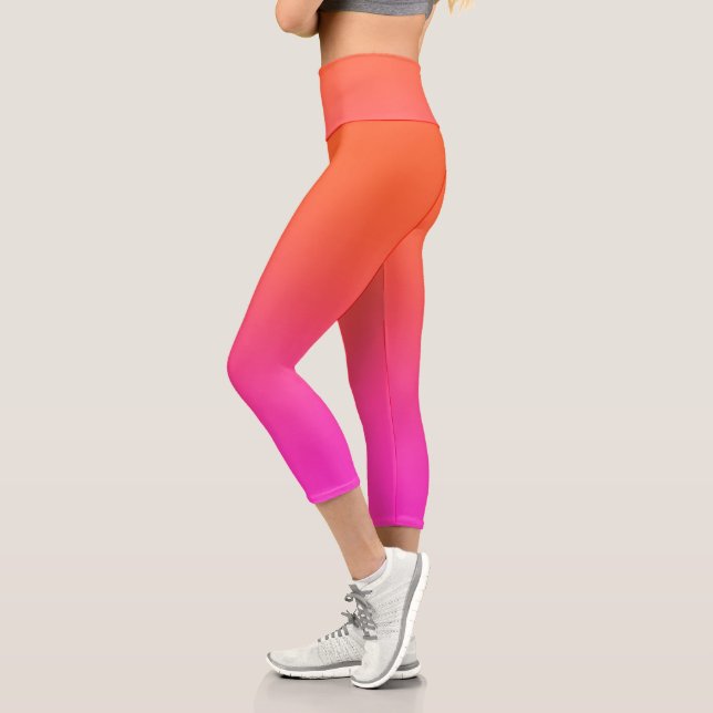 Women High Waist Orange Gradient Capri Leggings (Left)
